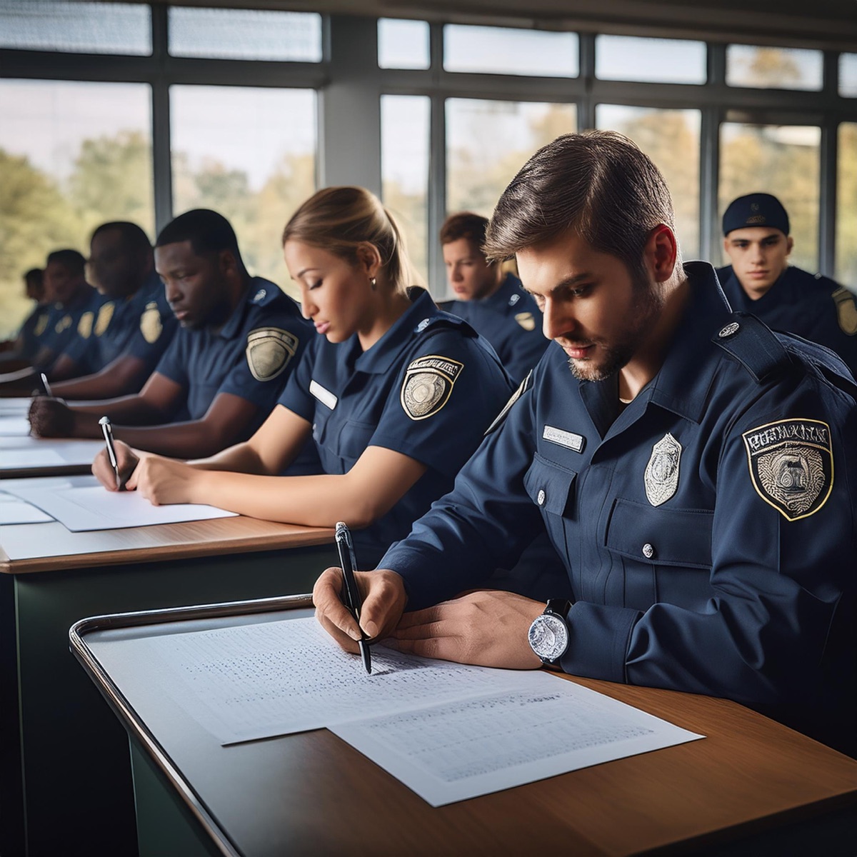 Officers taking a written promotional exam